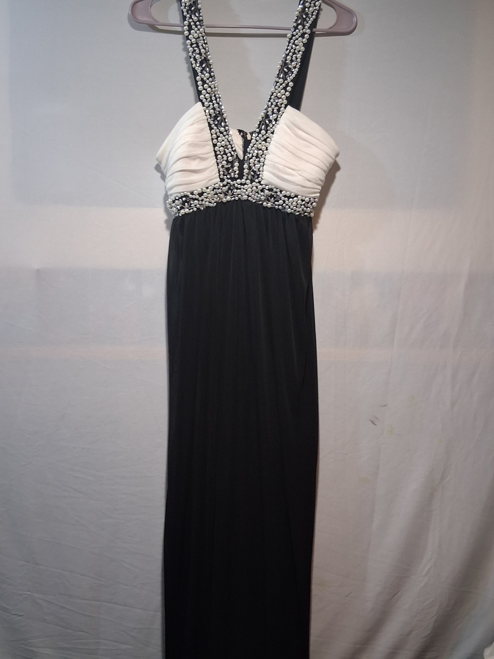 City Studio Black and White Beaded Empire Maxi Dress
